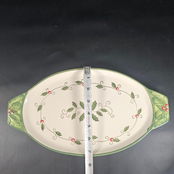 Temp-Tations Holiday Christmas Cardinal Holly Berries Oval Serving Tray/Platter - Picture 7 of 9